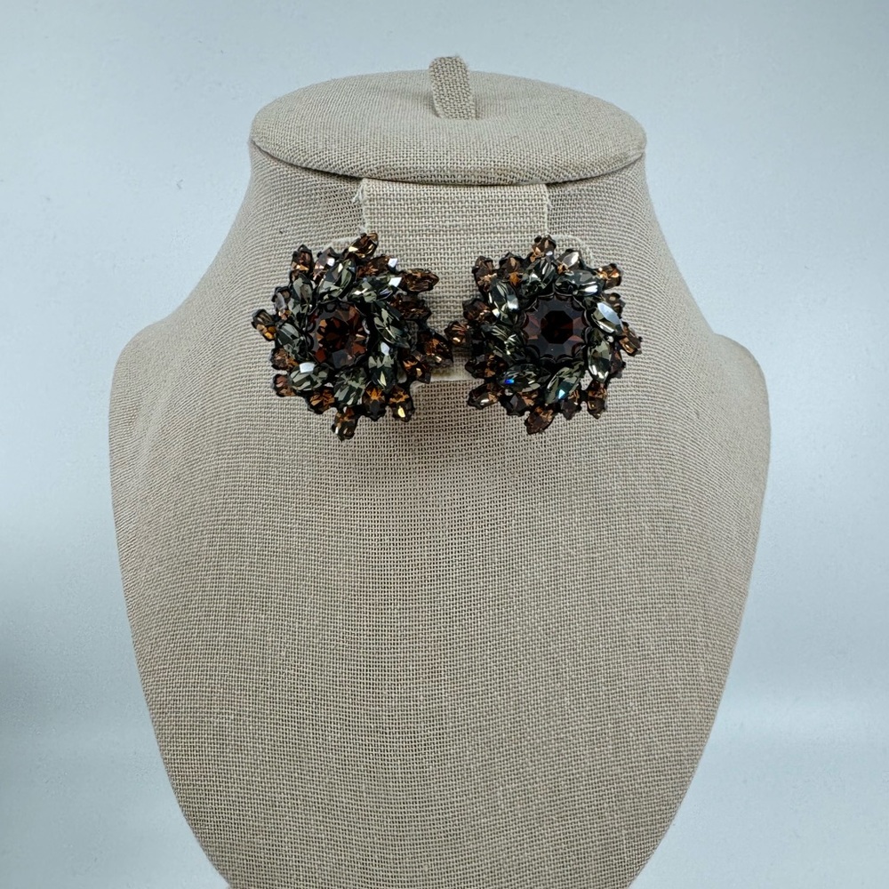 Vintage Austrian Crystal Rhinestone Big Dome Earrings